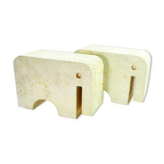Pair elephant bookends travertine Fratelli Mannelli, 1970s