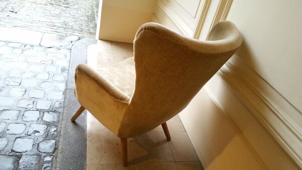 Fauteuil a oreilles wing chair beige dans son jus années 50/60