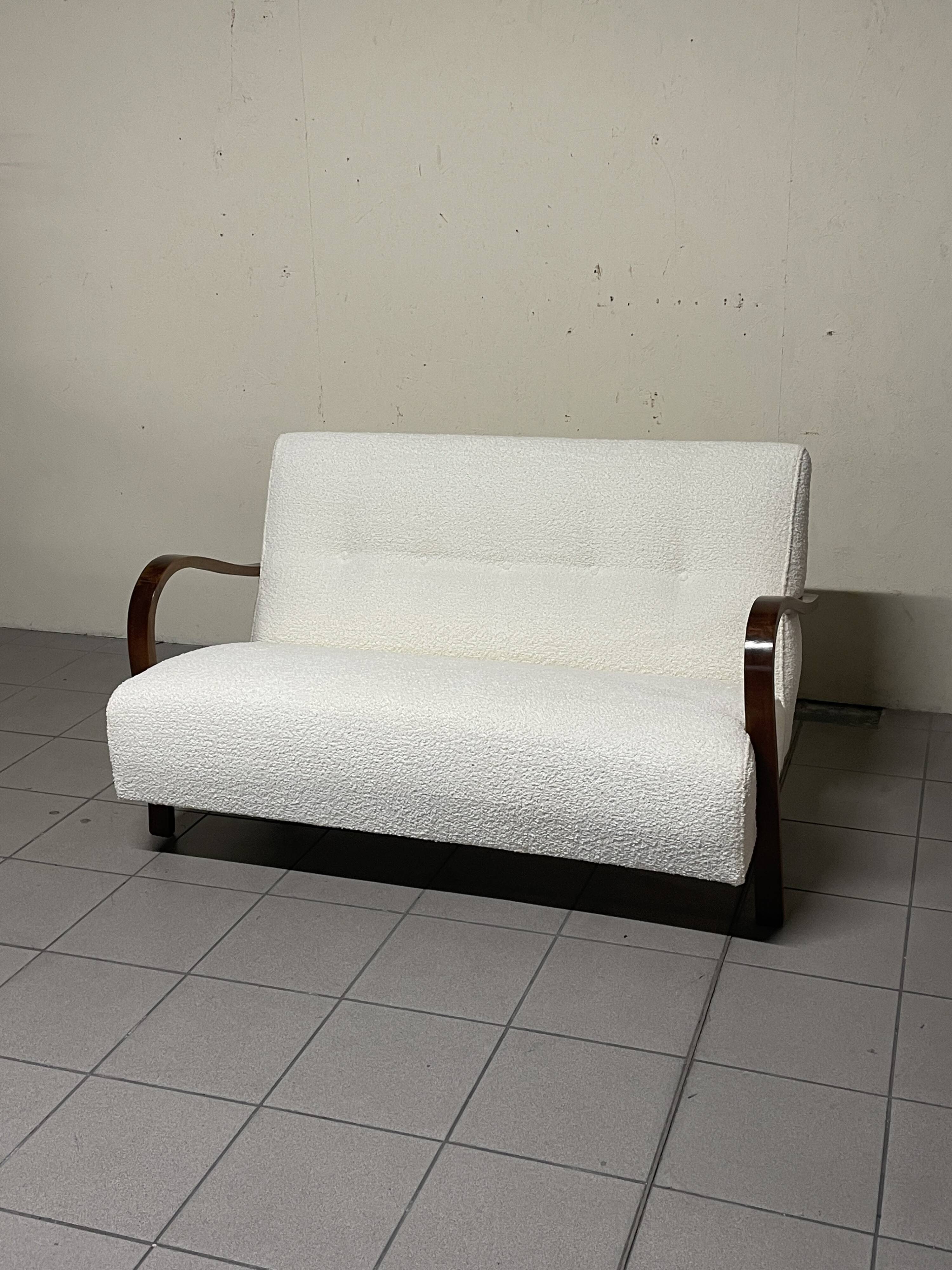 Canapé des années 1940 en bois et tissu bouclé, production italienne