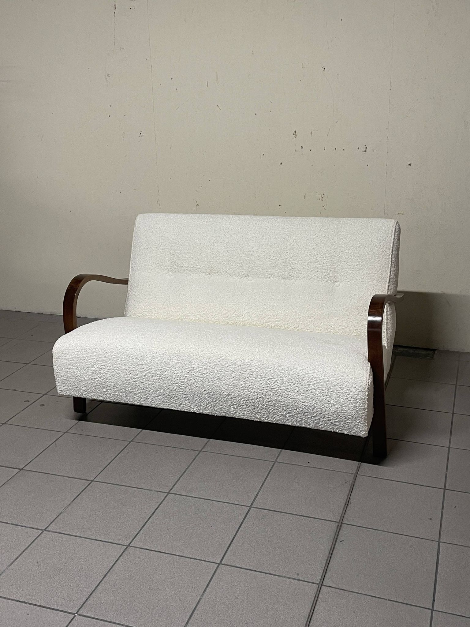 1940s Sofa in Wood and Boucle Fabric, Italian Production