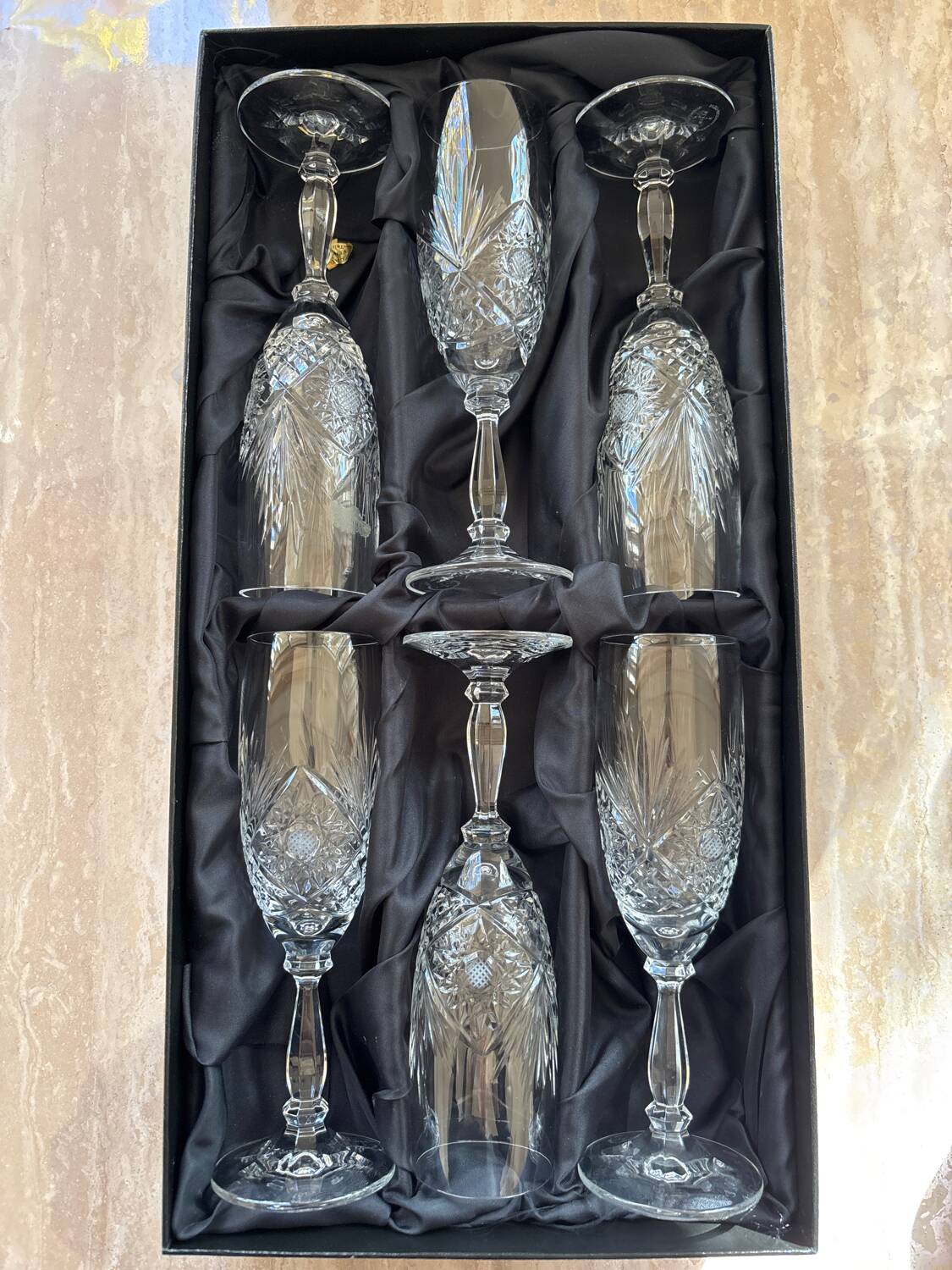 6 crystal champagne glasses