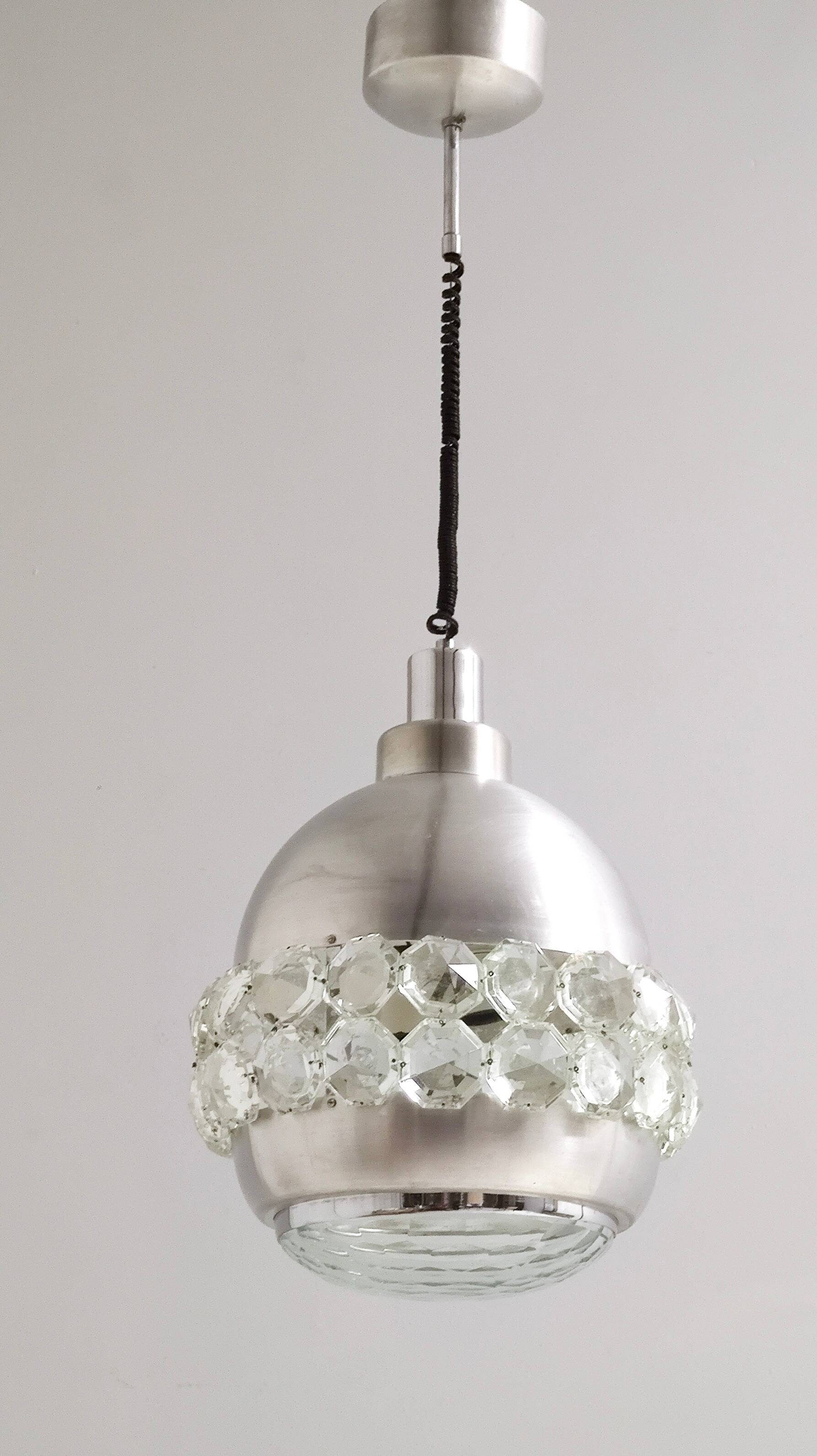 Aluminum, Crystal and Glass Pendant by Pia Guidetti Crippa for Lumi