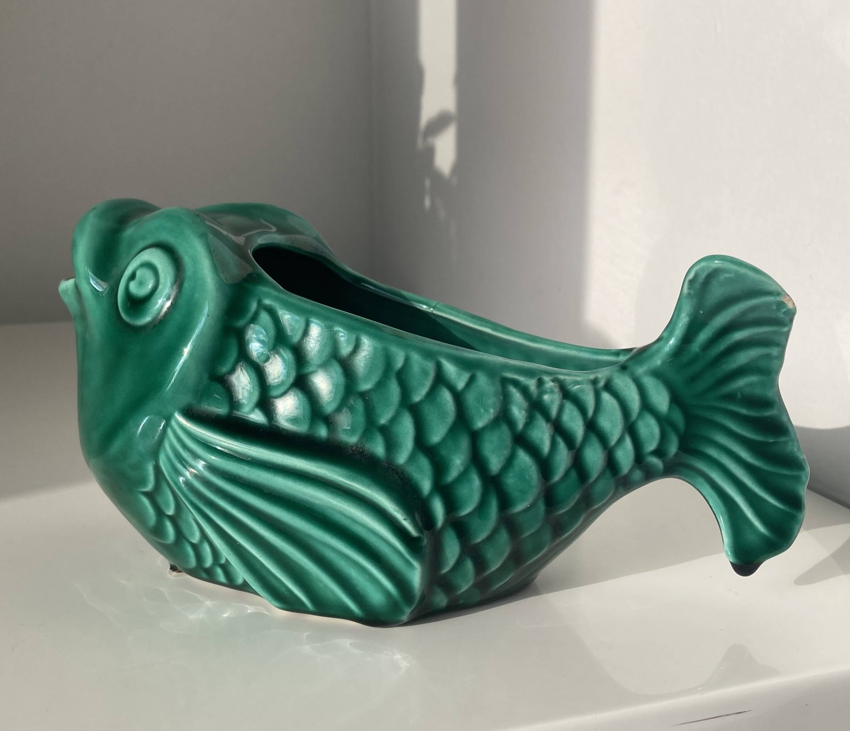 Vide-poche poisson en faïence verte Vallauris