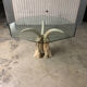 Round table on top of glass base in beige lacquered wood 1970s