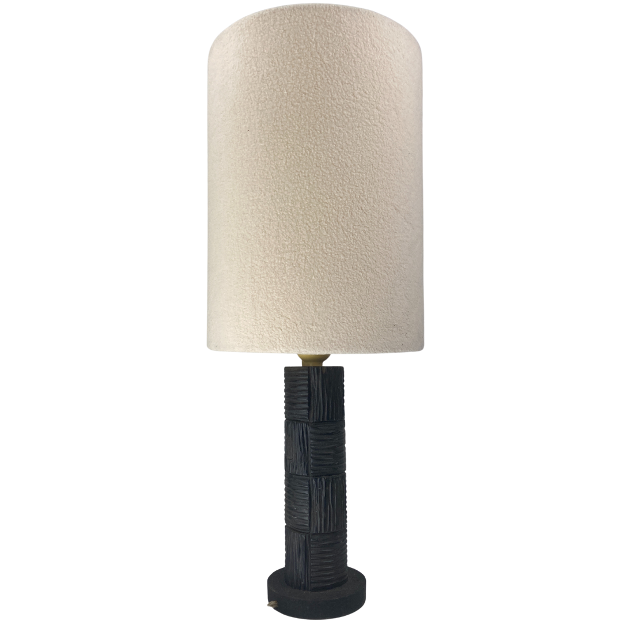 Midcentury brutalist bakelite table lamp, bouclé shade 1960s