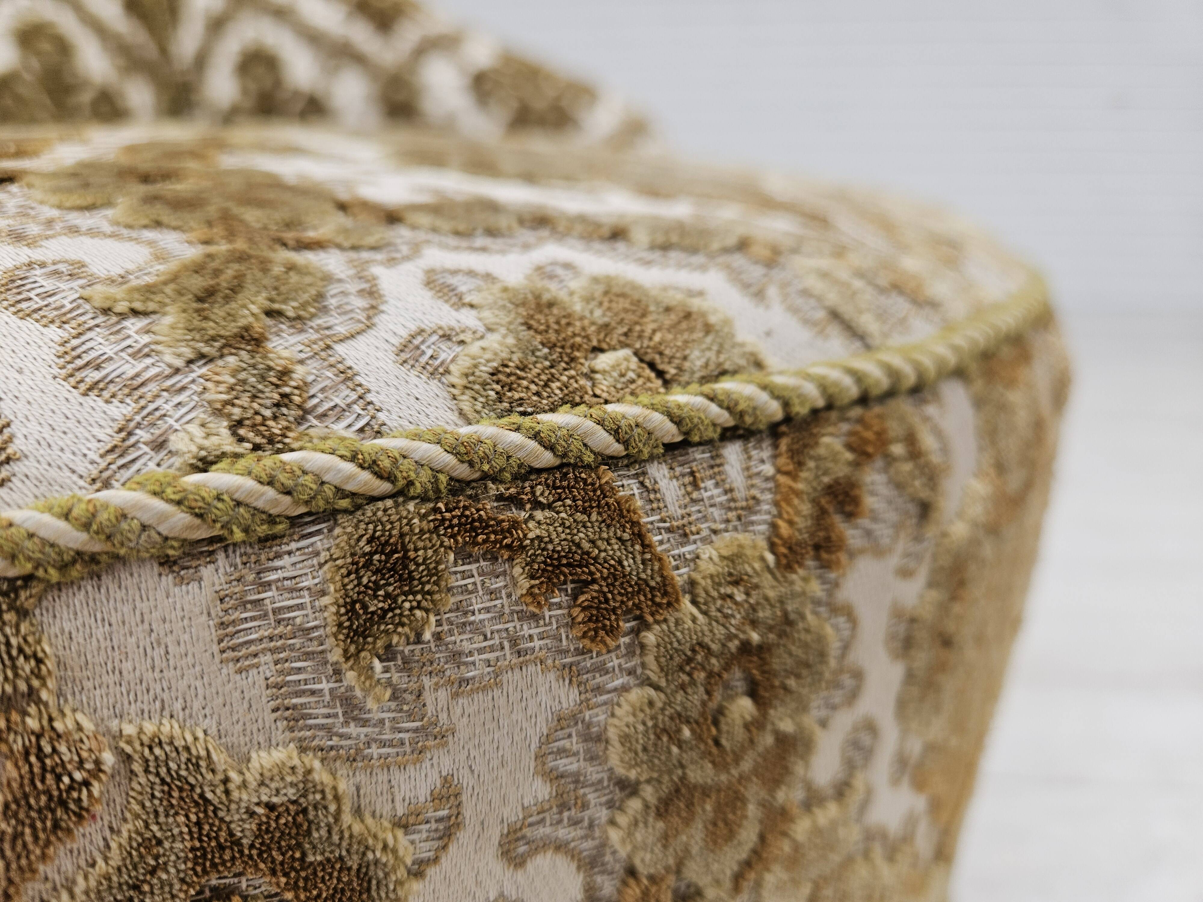 1950s, Danish lounge chair, furniture velour, ash wood legs.