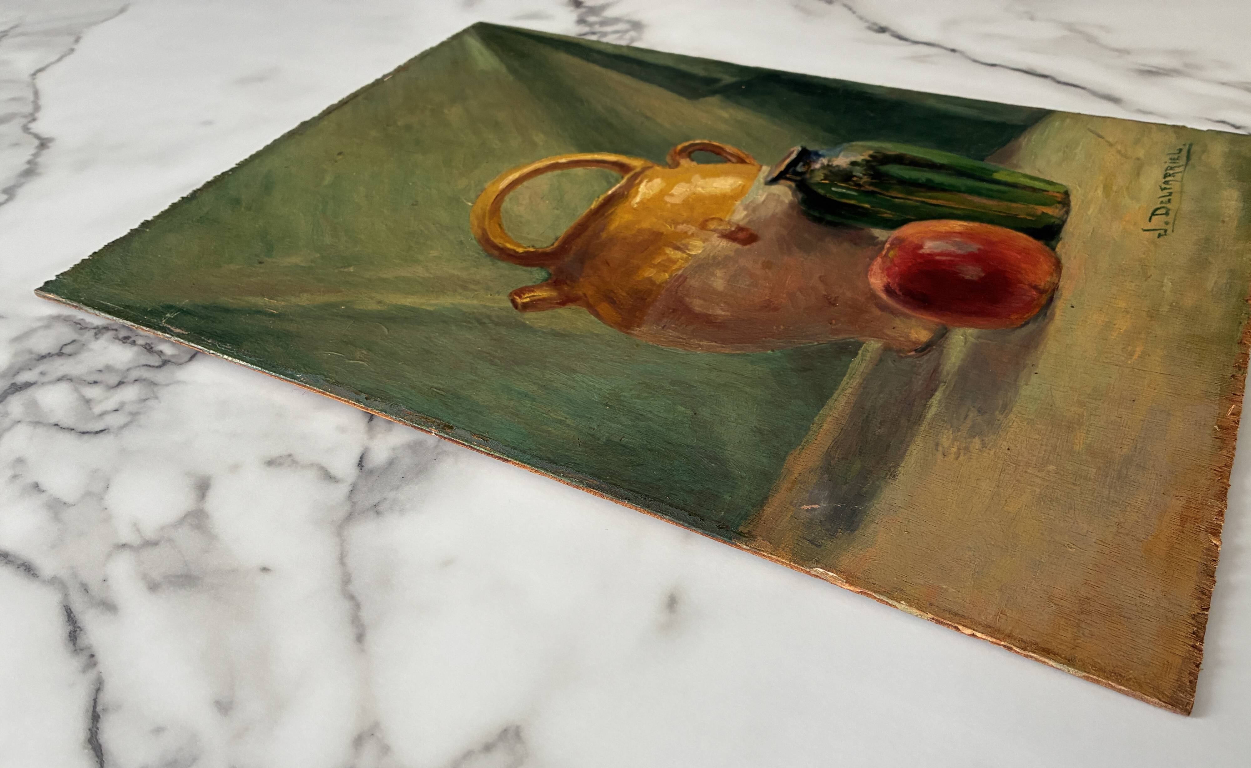 Old painting oil still life on plywood