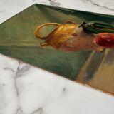 Old painting oil still life on plywood