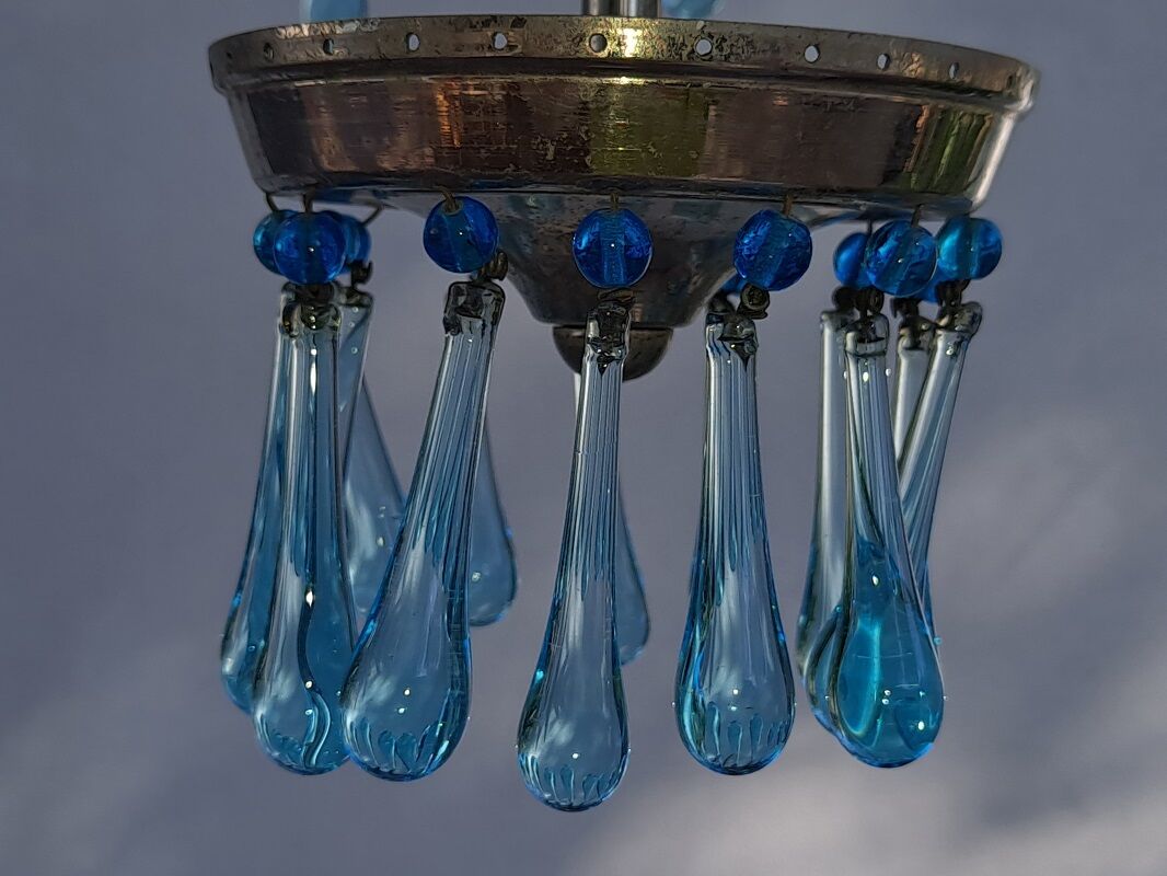 Mid Century Italian Murano Chandelier Blue