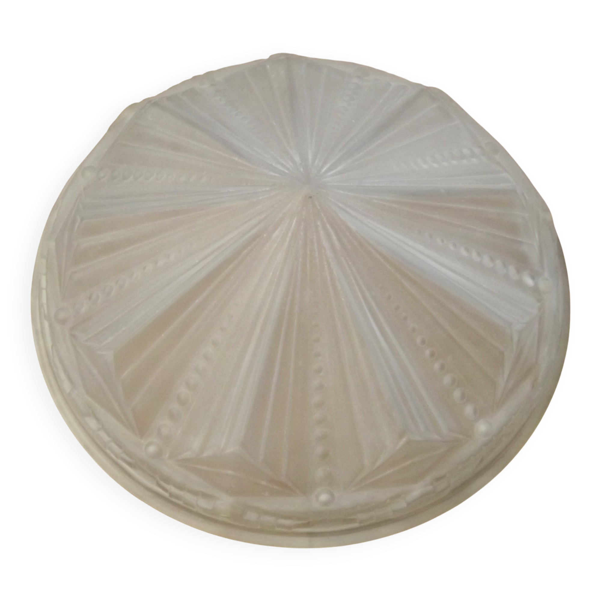 French Vintage Art Deco White Opaque Glass Abstract Platform Light Shade