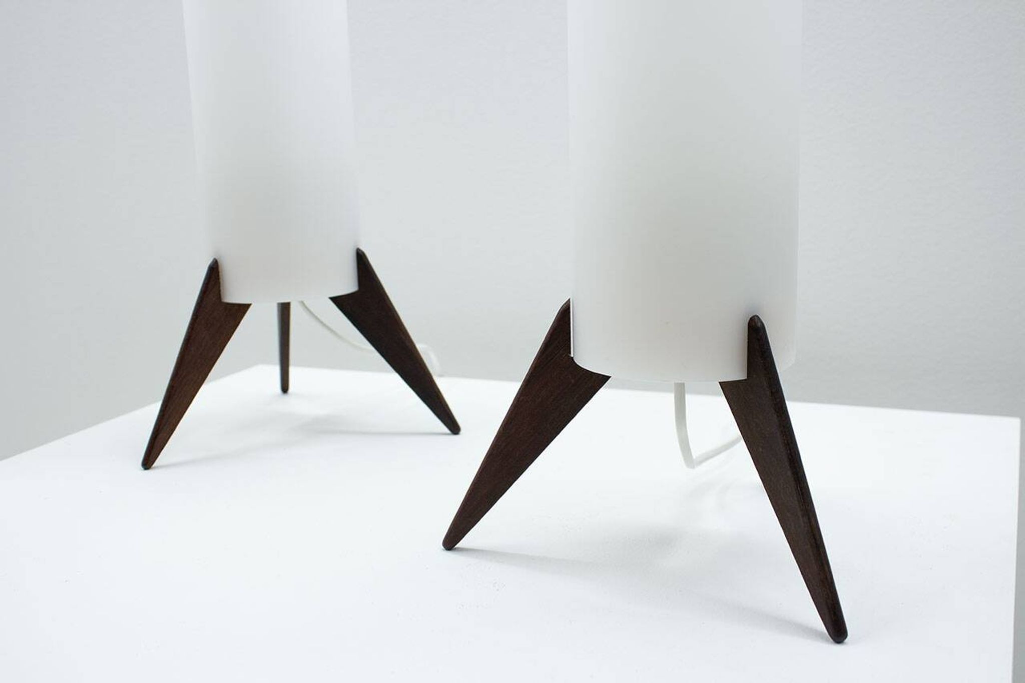 Pair of dark wood & acrylic rocket table lamps by Luxus, Sweden, 1960s