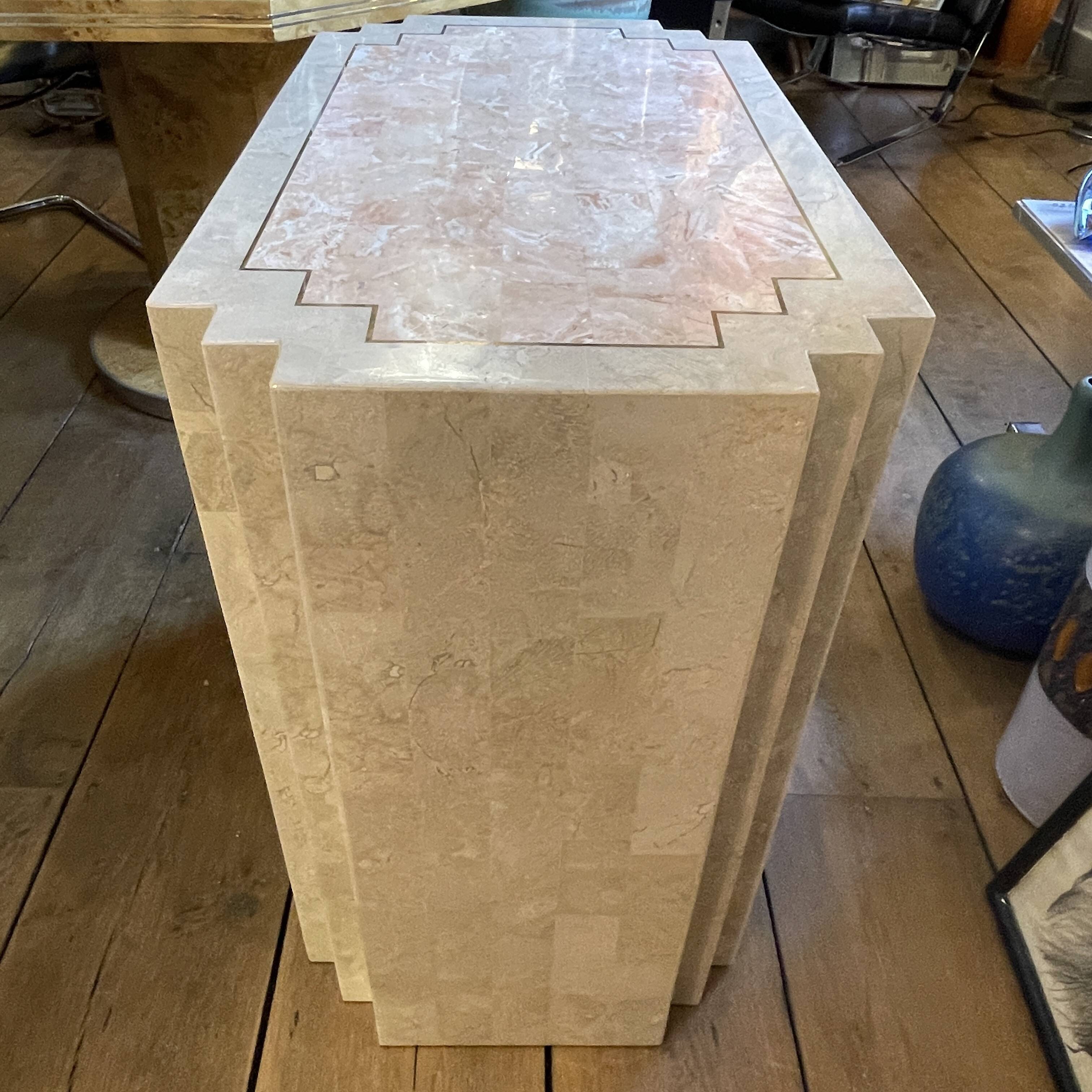 Double-sided dresser Design, travertine & brass threads, ca 1960