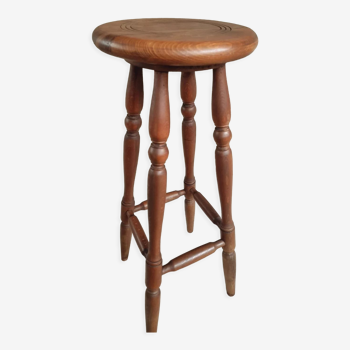 Vintage high stool plant table beech wood 84 cm high