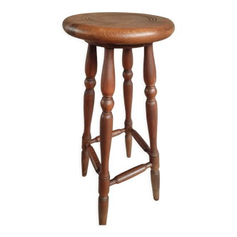 Vintage high stool plant table beech wood 84 cm high