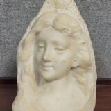 Lebrun: Bust of a young girl sculpted in white marble, Art Nouveau period