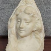 Lebrun: Bust of a young girl sculpted in white marble, Art Nouveau period