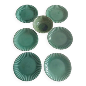6 assiettes plates verte - saladier