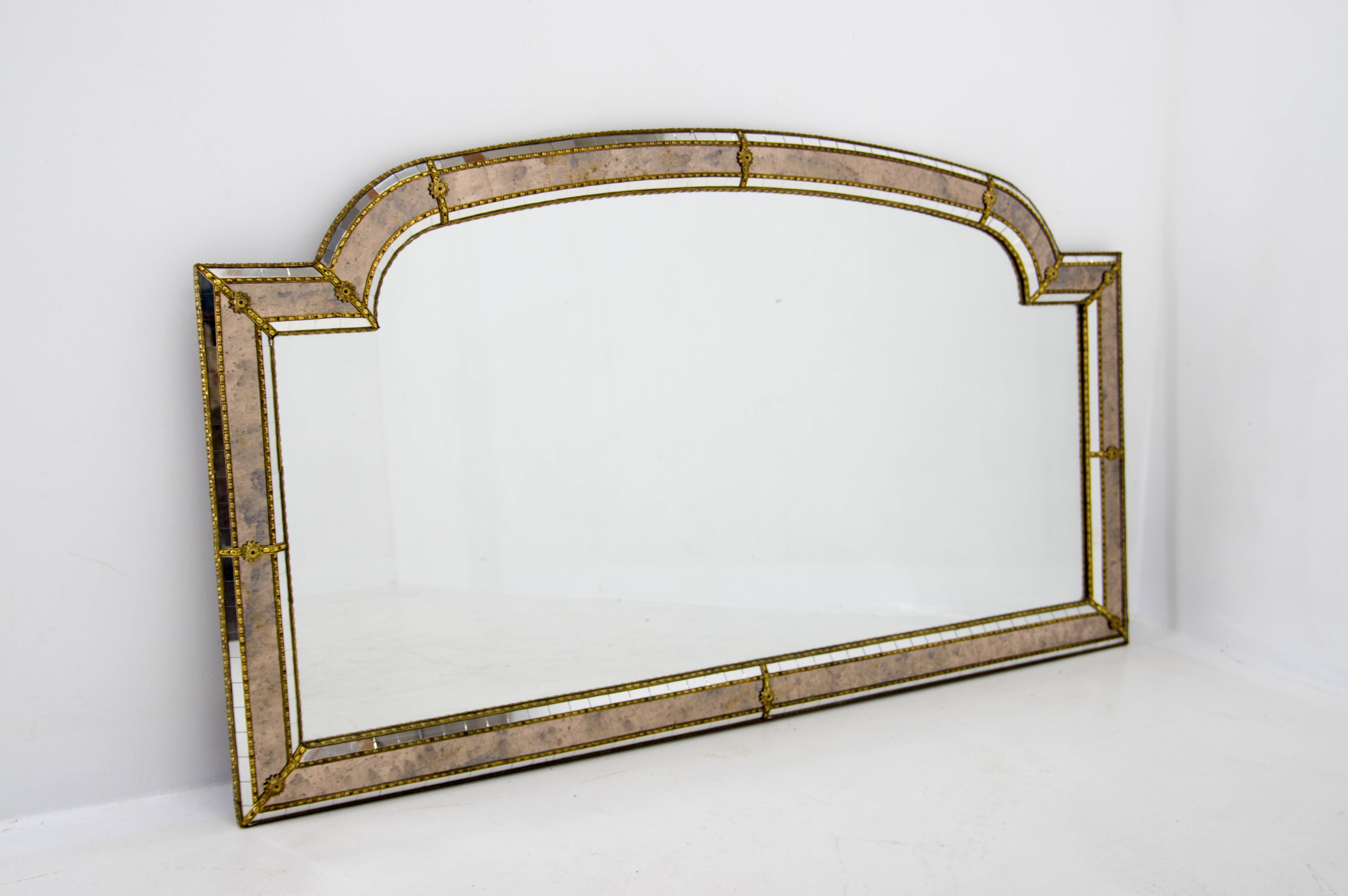 Multi-facets mirror with brass garlands, france, 1970s