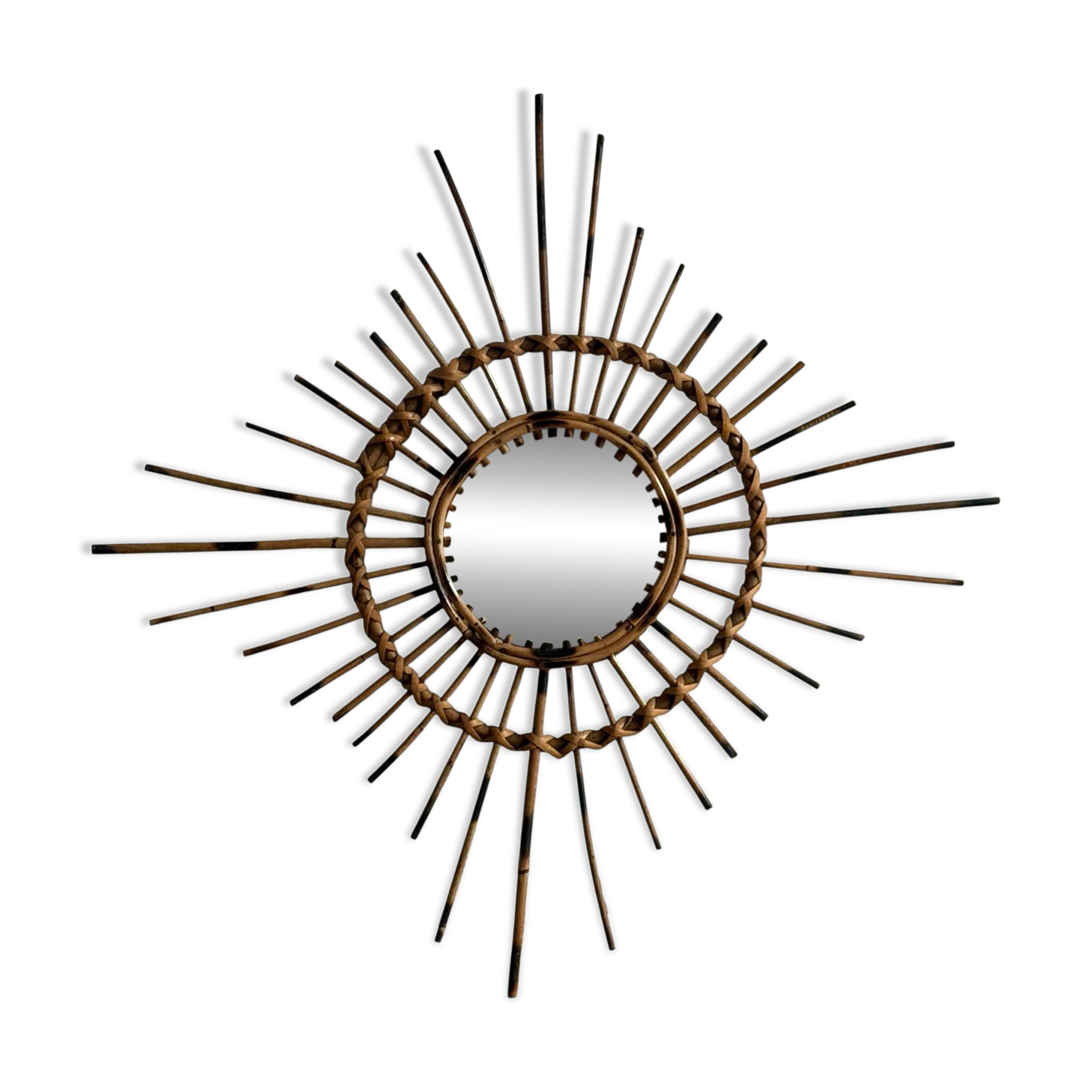 1950s French Artisan Rattan Sun Mirror