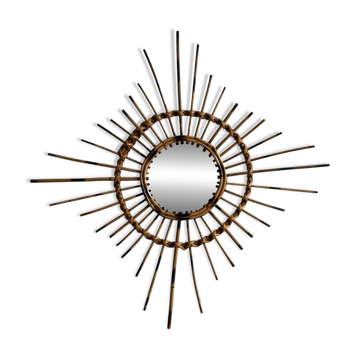 Miroir Soleil en Rotin Artisanale des années 50 France