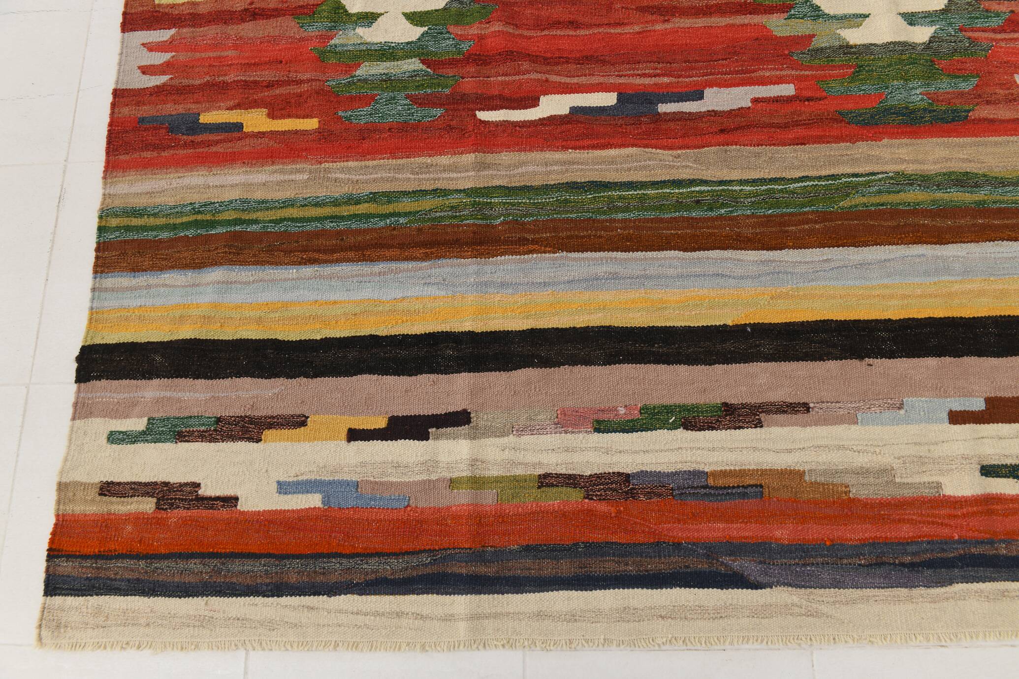 9x12 Kilim Red Green Oversize Vintage Kilim Rug, 275x370Cm