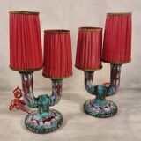 Lampes de table à double bras en céramique émaillée de Longwy