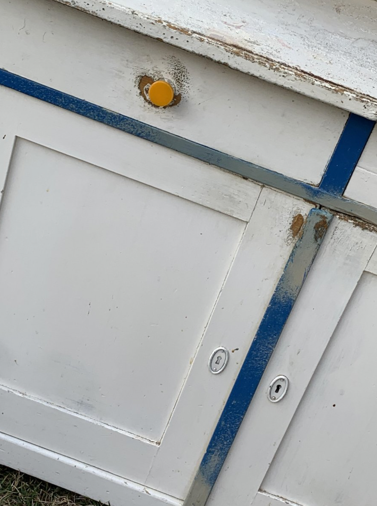 Vintage Glass & Painted Wood Kitchen Cupboard, 1930s