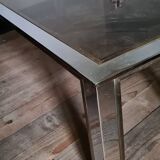 Table de salon en chrome, laiton et verre