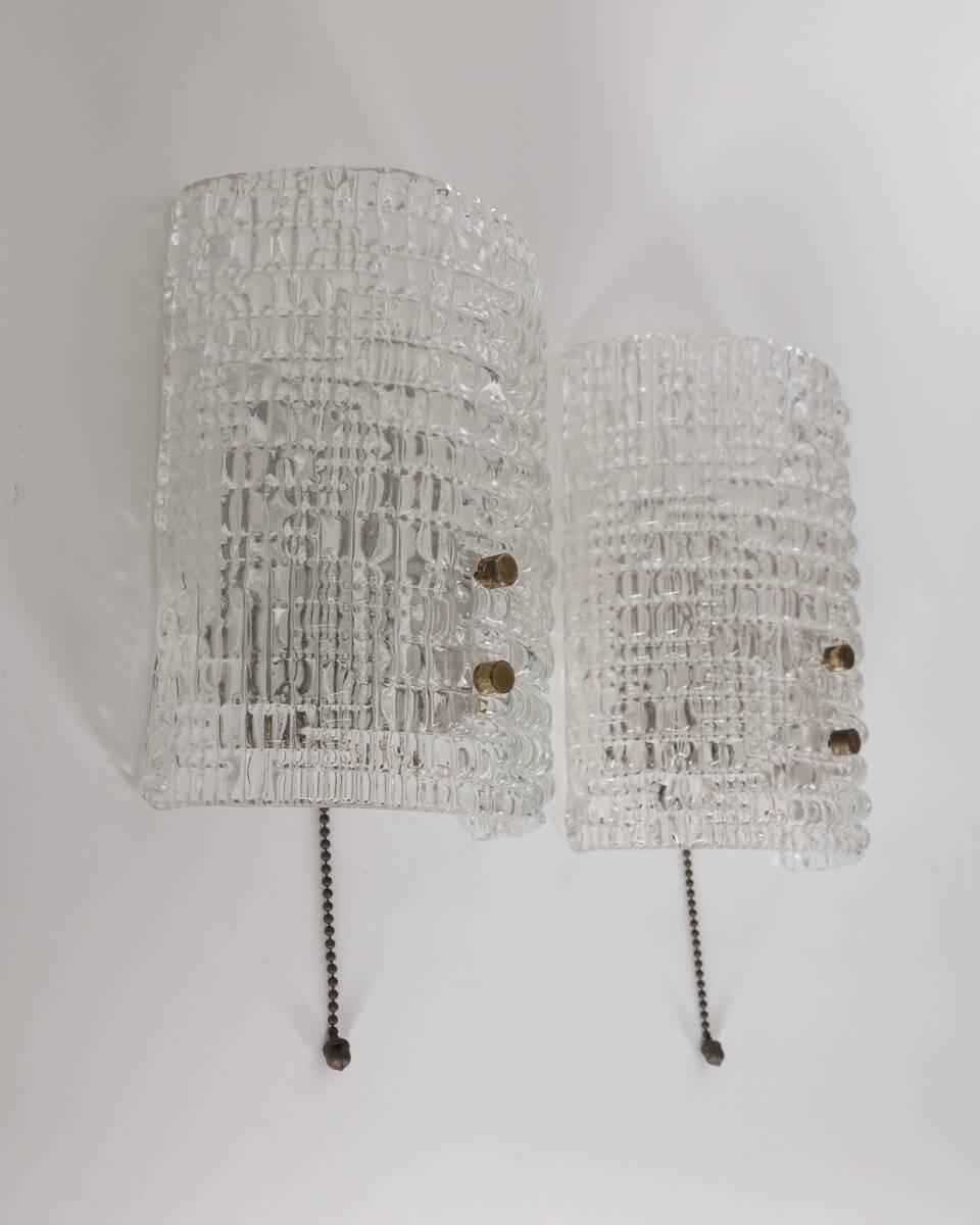 Pair of 1960s vintage wall lamps in crystal brass Italian design
