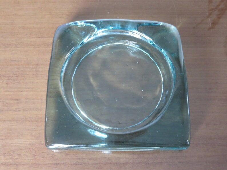 Saint Gobain ashtray in sky blue transparent glass 70s