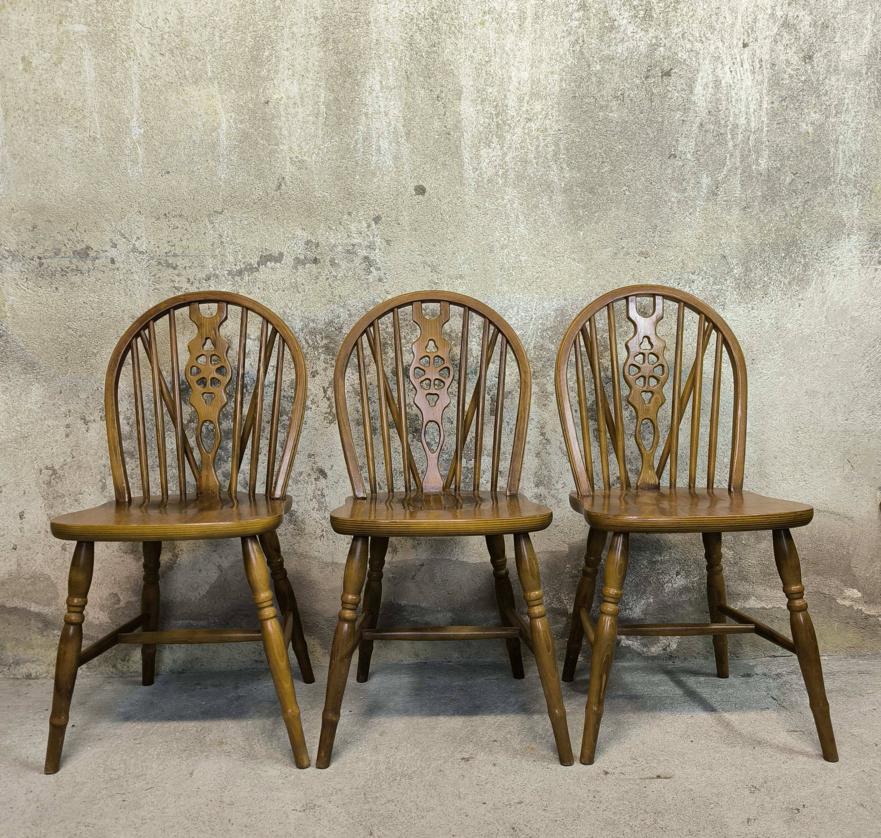 3 vintage Windsor wheelback chairs