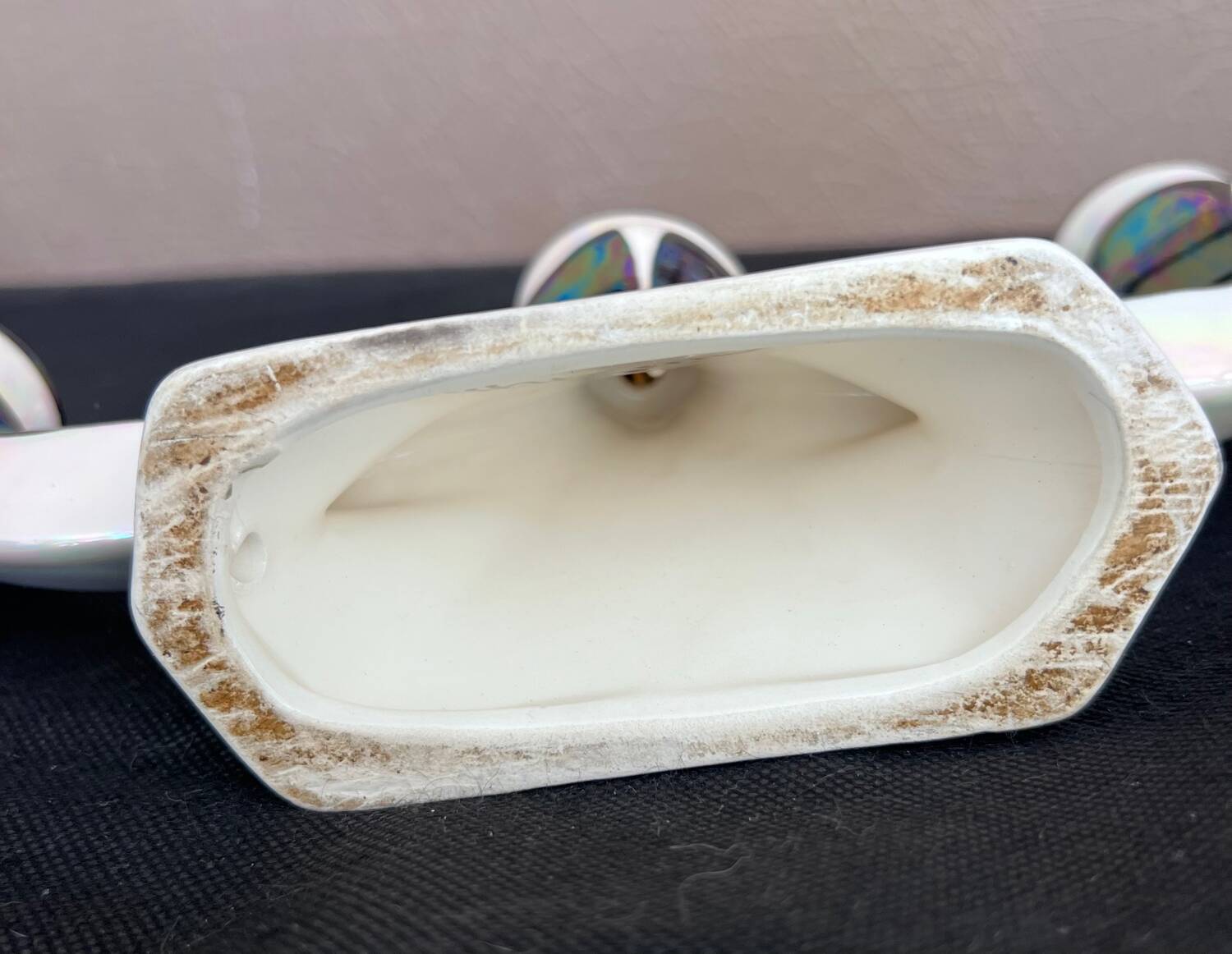 Pair of 3-branch candlesticks in iridescent two-tone ceramic from the 60s