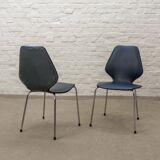 Set of Four Vintage Kitchen Chairs, Night Blue Leatherette with Chrome. 60s