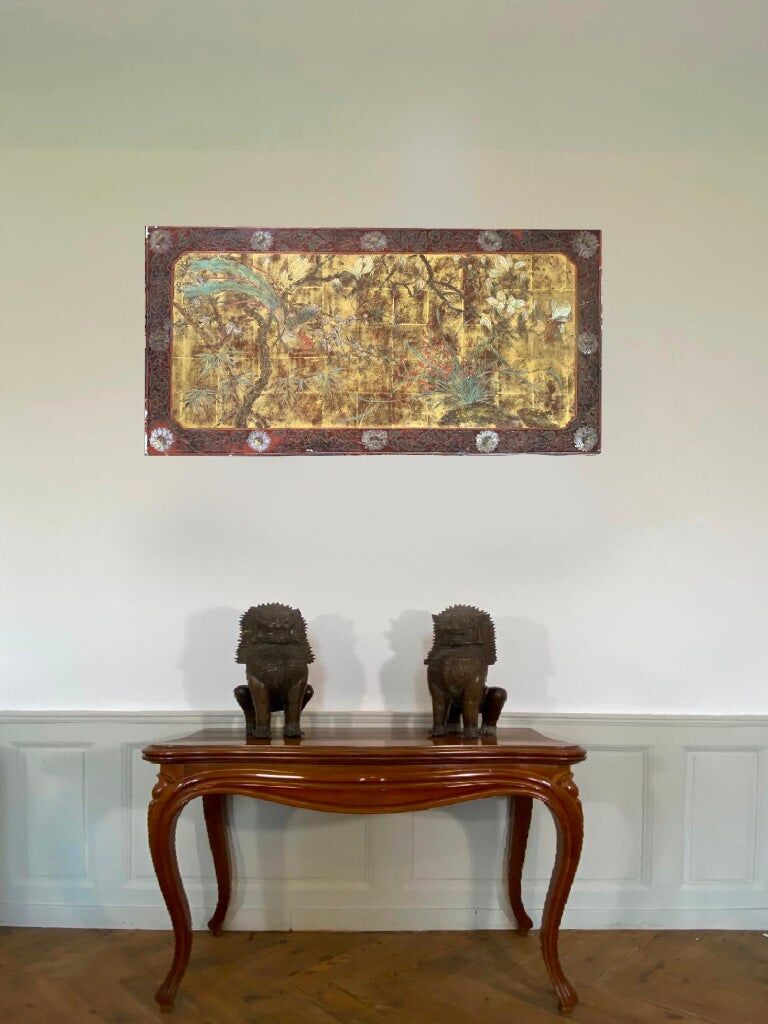 A.Bouverat Lacquered panel of Chinese inspiration hand painted 20th century