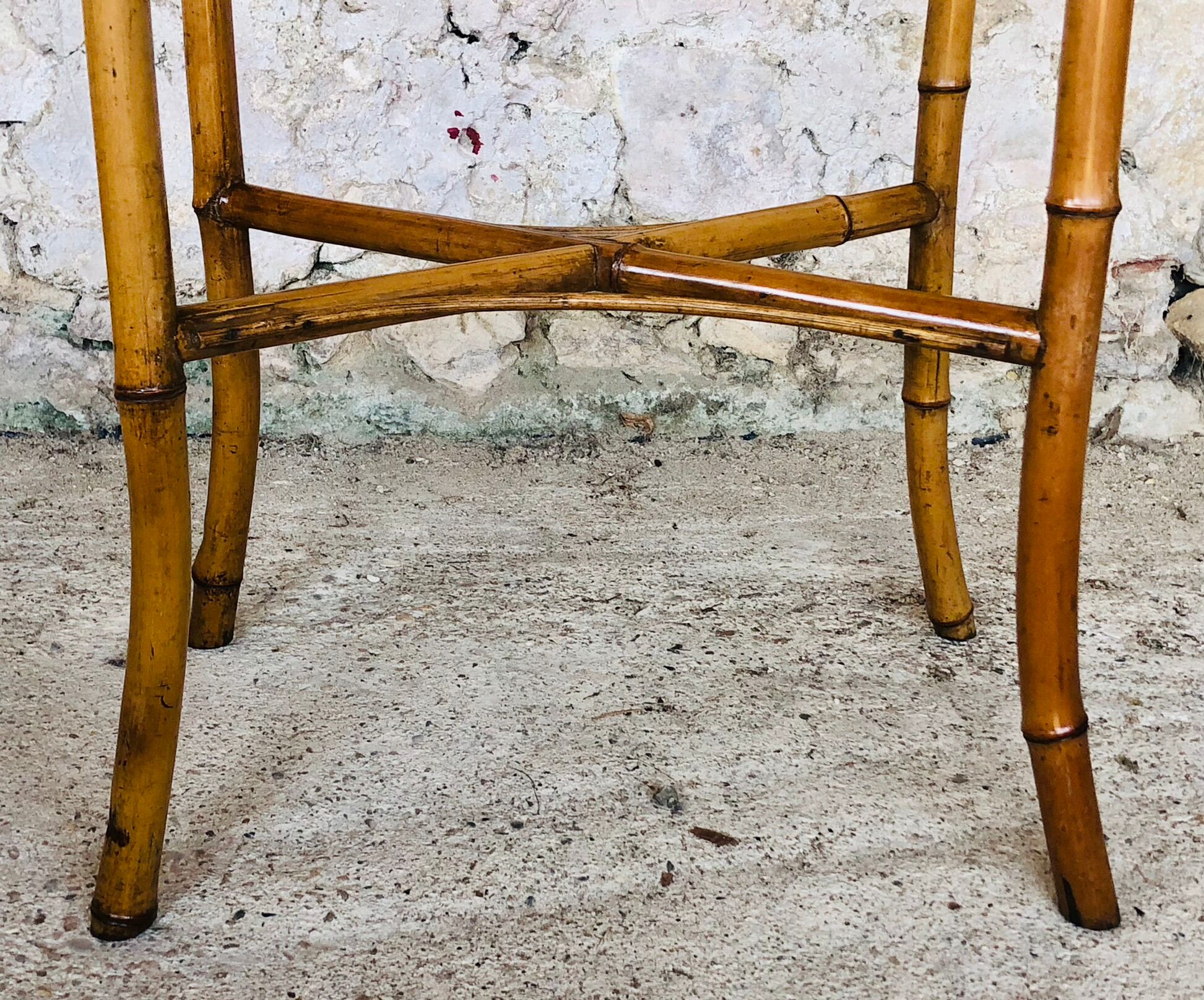 Large vintage side table in bamboo and rattan, circa 1930's
