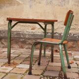 Children's desk and its chair year 50 solid teak tubular structure