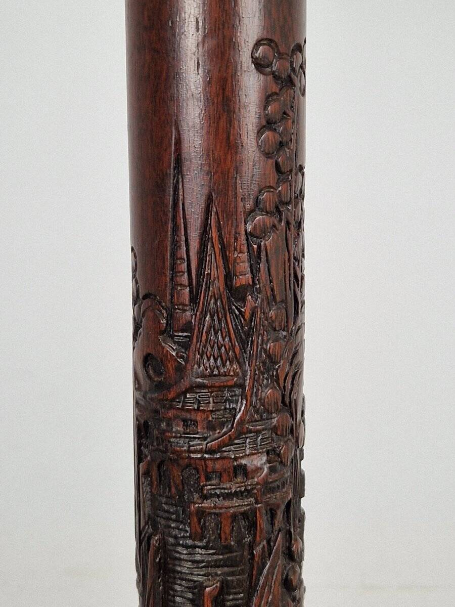 Art Deco Asian Style Carved Wood Floor Lamp, 1930s