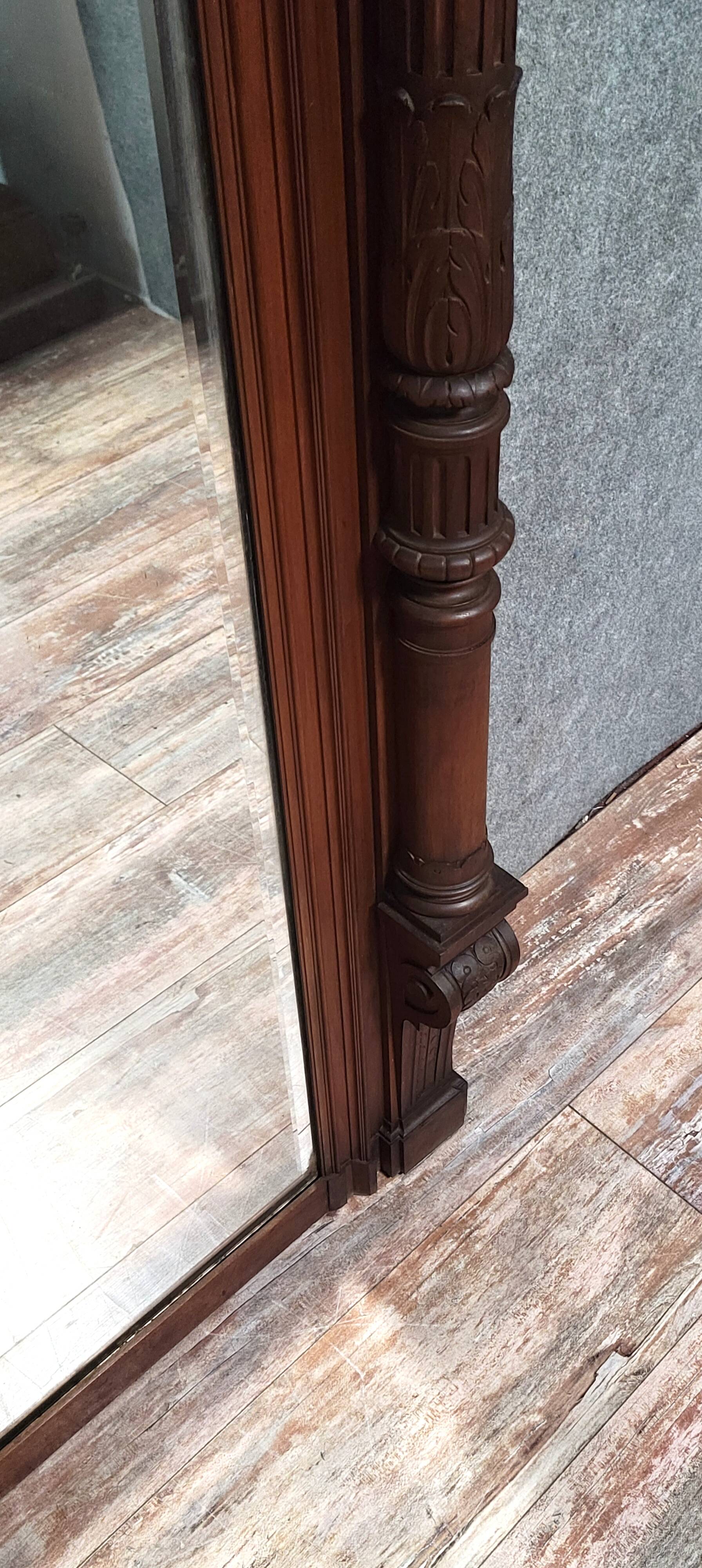 Important Renaissance style walnut mirror / Height 183 cm