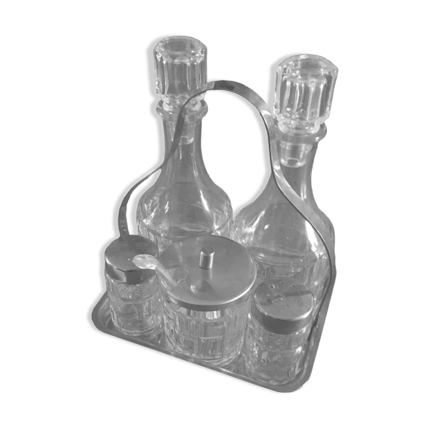 Complete servant consisting of 5 pieces of glass with stainless steel support