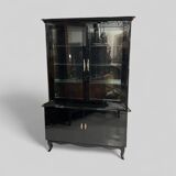 1950s black lacquered two-body display cabinet - bookcase
