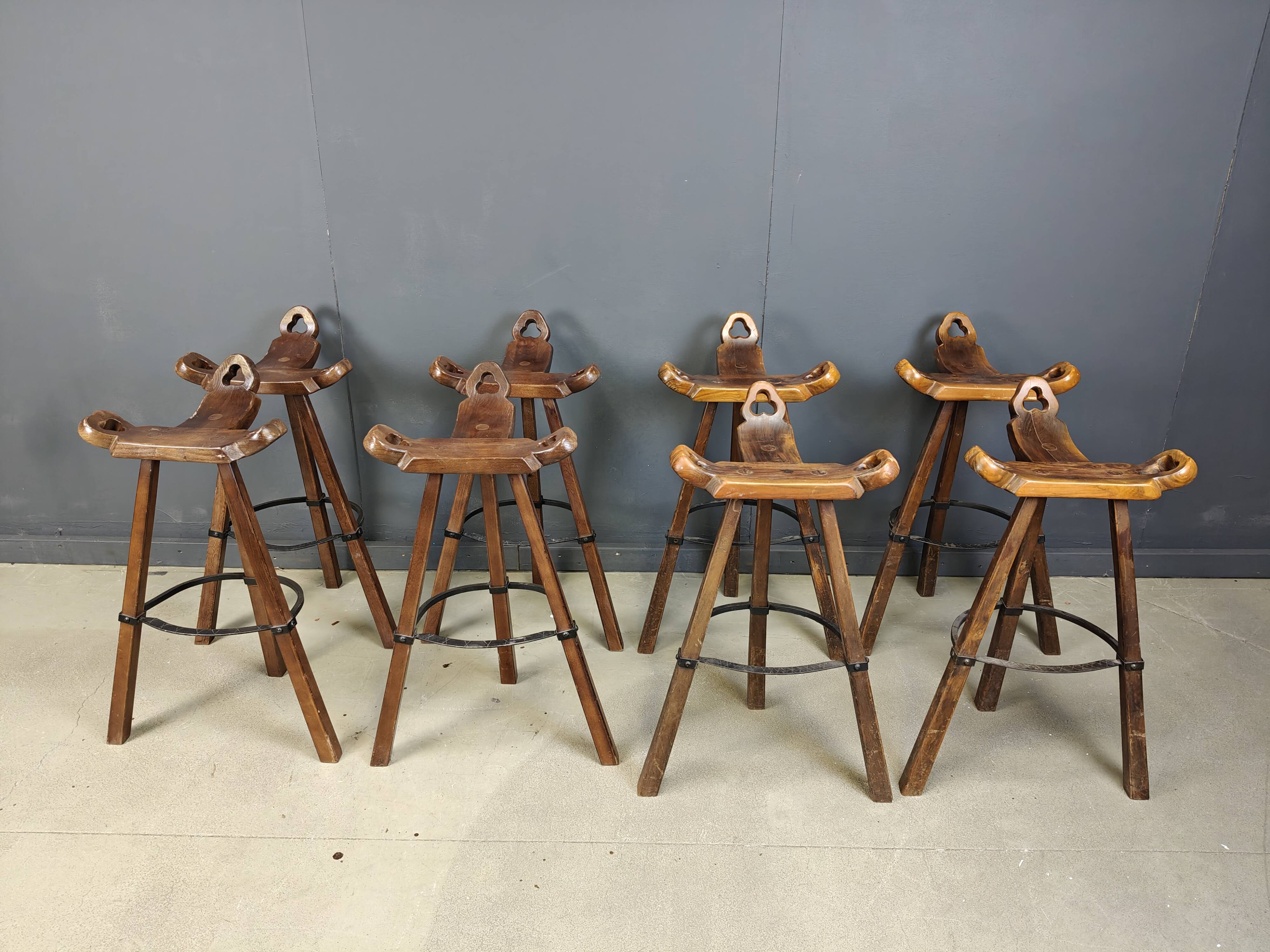 Mid century brutalist bar stools - set of 8, 1960s