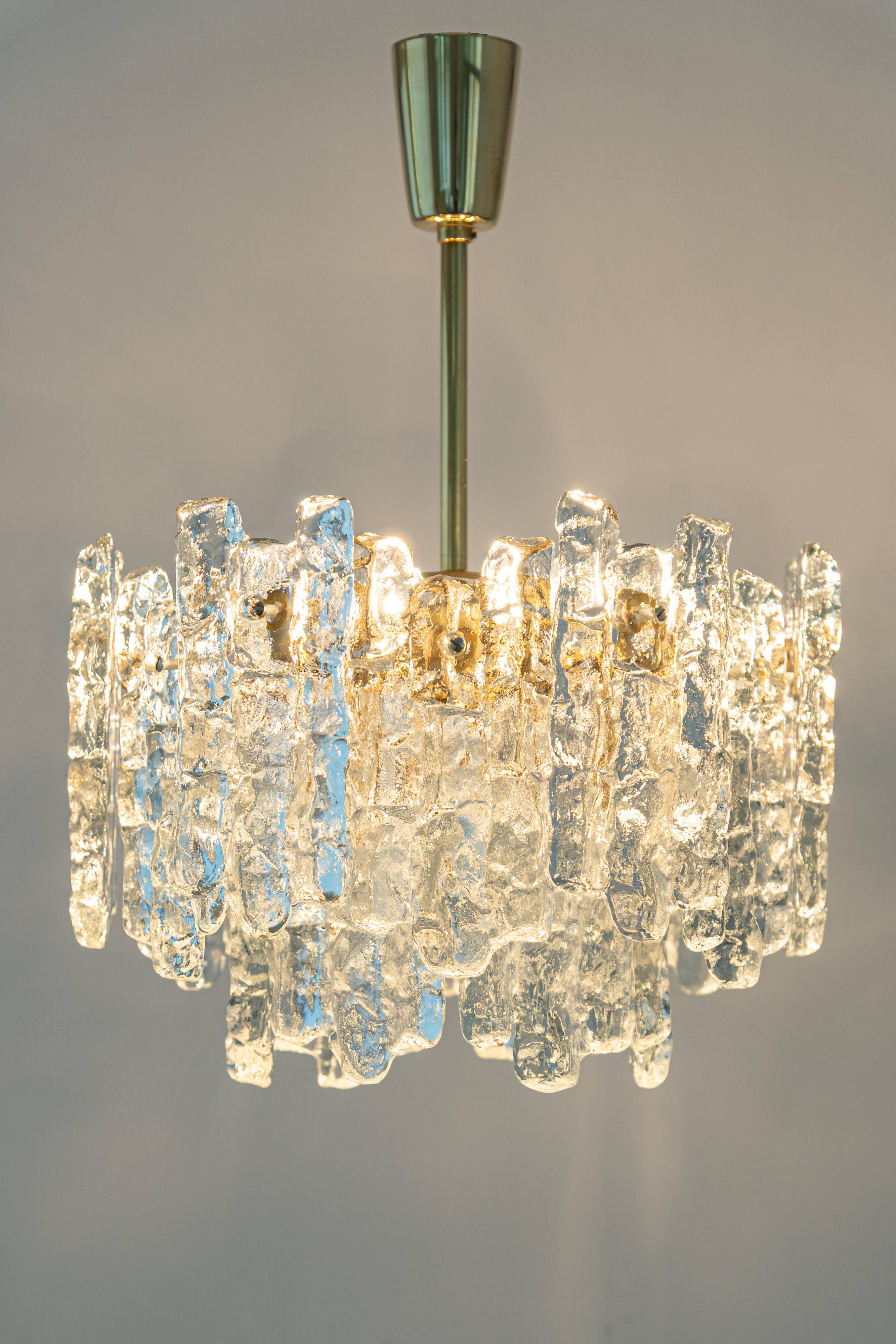 Large frosted glass chandelier from Murano by Kalmar, Austria, 1960s.
