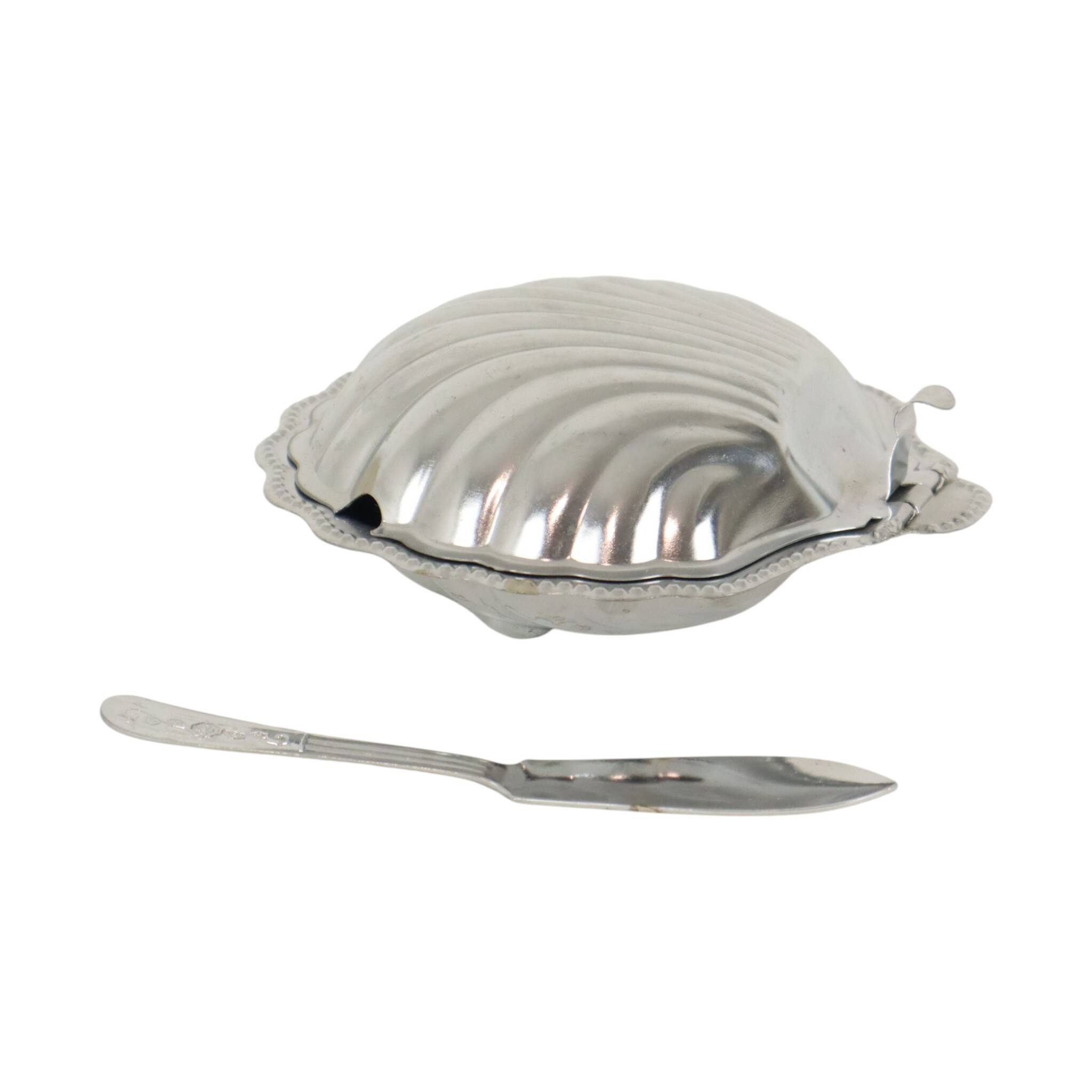 Vintage Blue Glass Queen Anne Scallop Shell Butter Dish