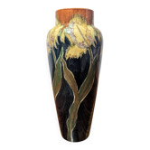 Art Nouveau vase in glazed ceramic, floral decoration, Gouda type, circa