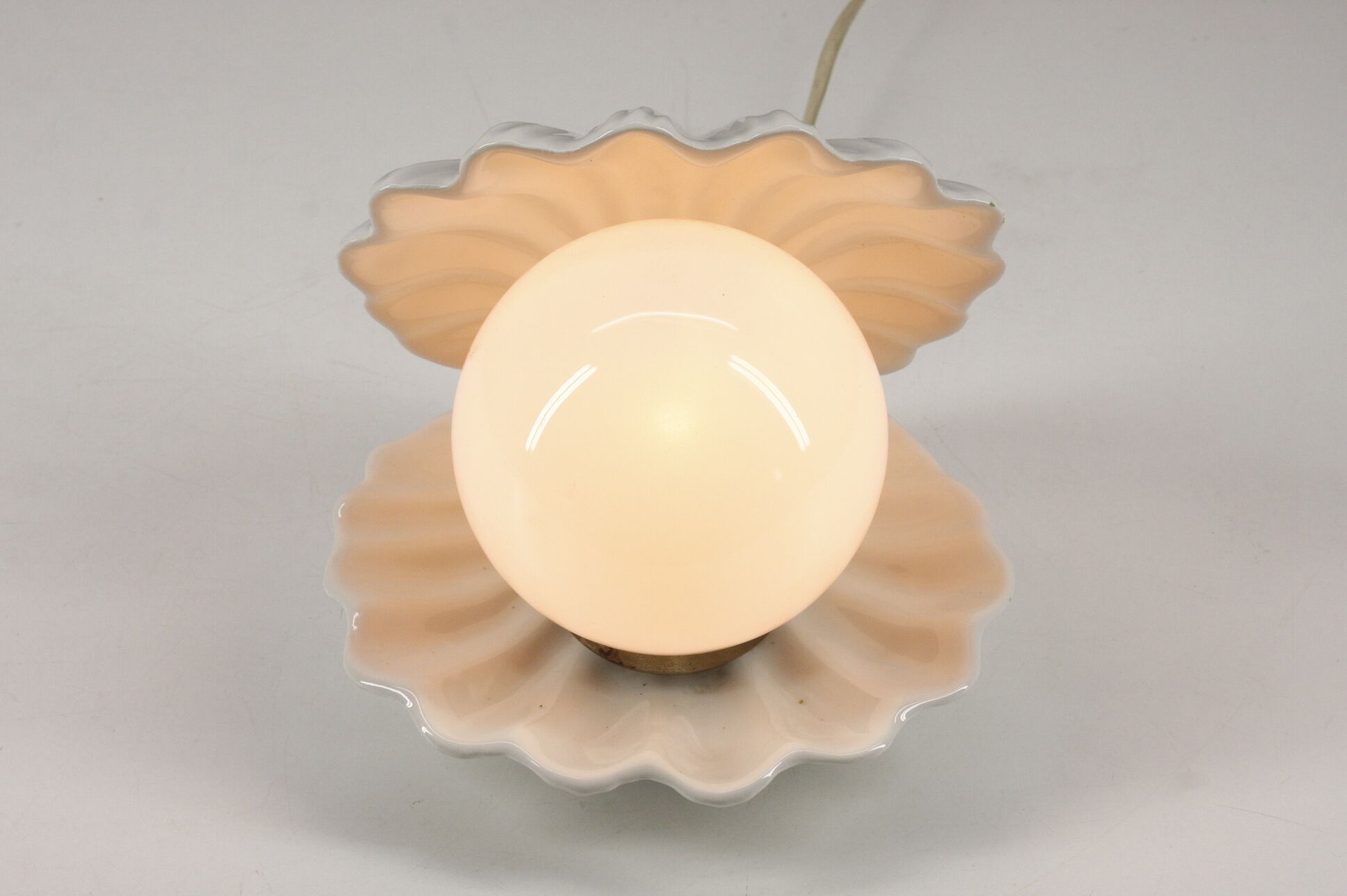 Ceramic lamp shell vintage white manises Spain 70s