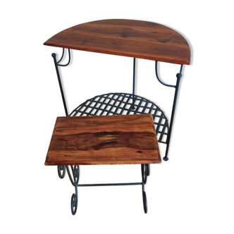 Half-Moon Console and Stool in Rosewood and Wrought Iron