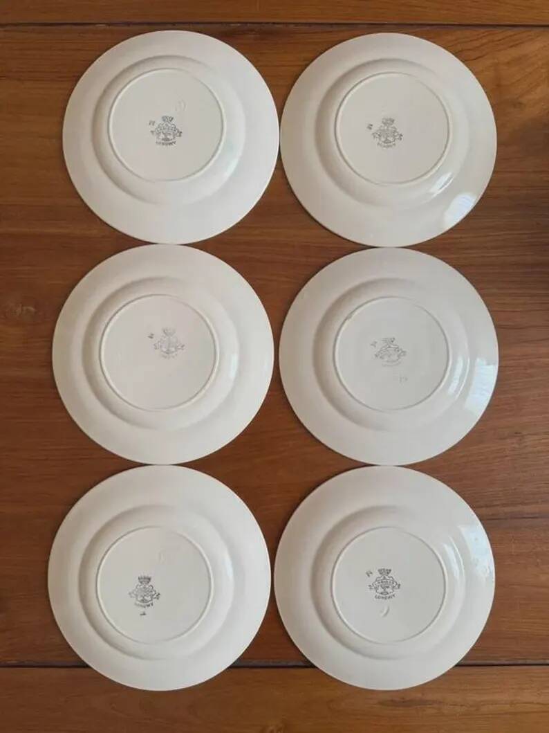 Set of 6 flat plates Longwy model Loridan – Antique earthenware from the late 19th to early 20th century.