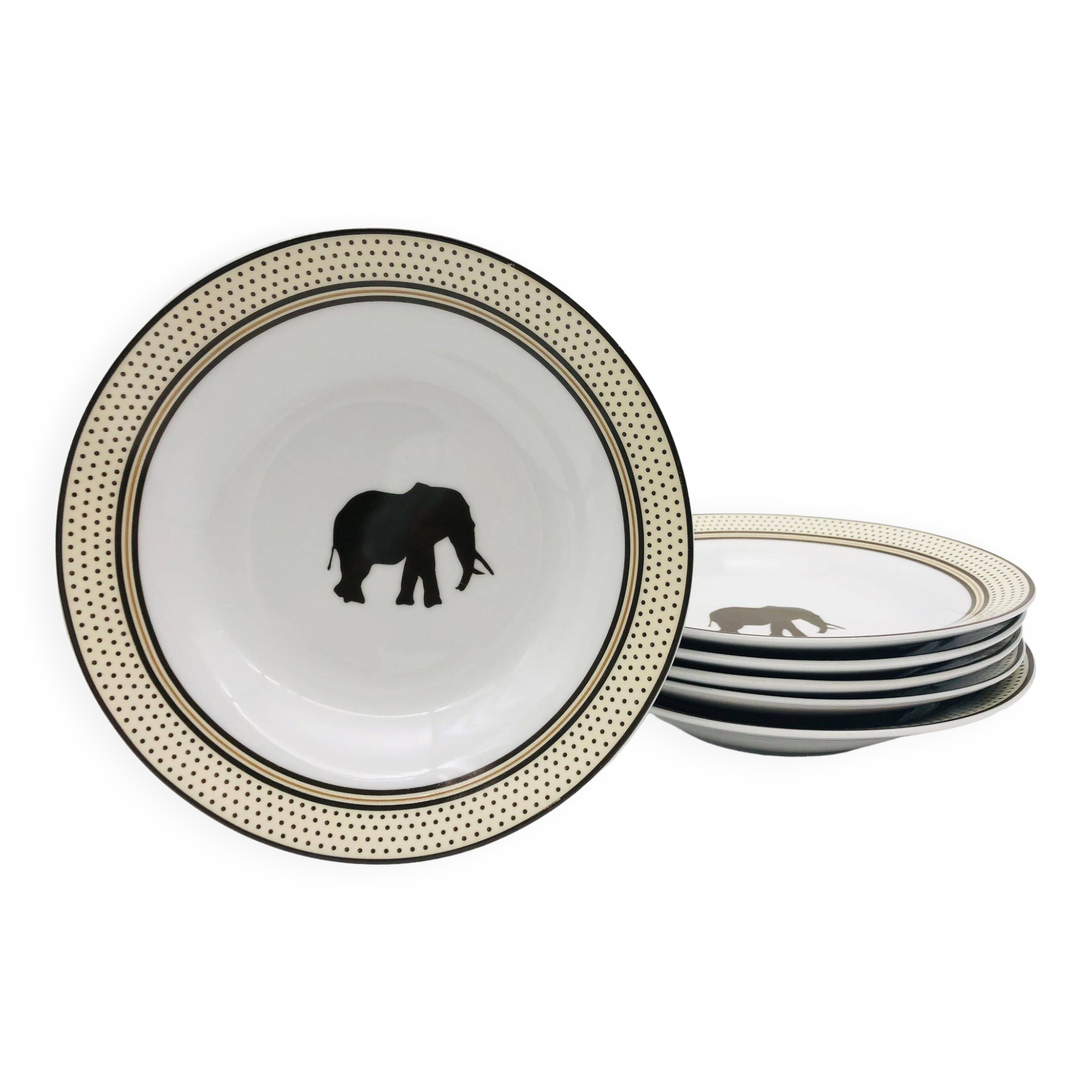 6 Porcelain soup plates, Safari.