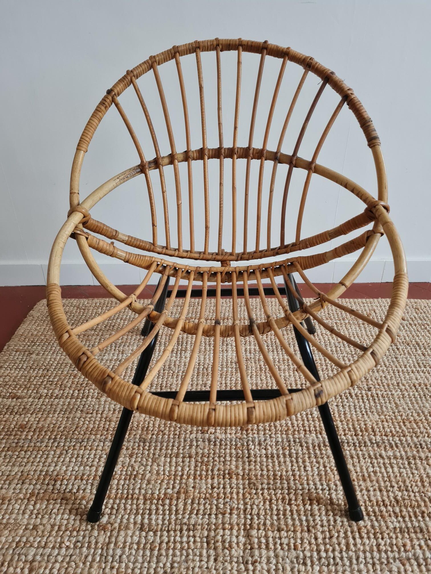 Vintage rattan shell armchair from the 60s