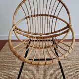 Vintage rattan shell armchair from the 60s